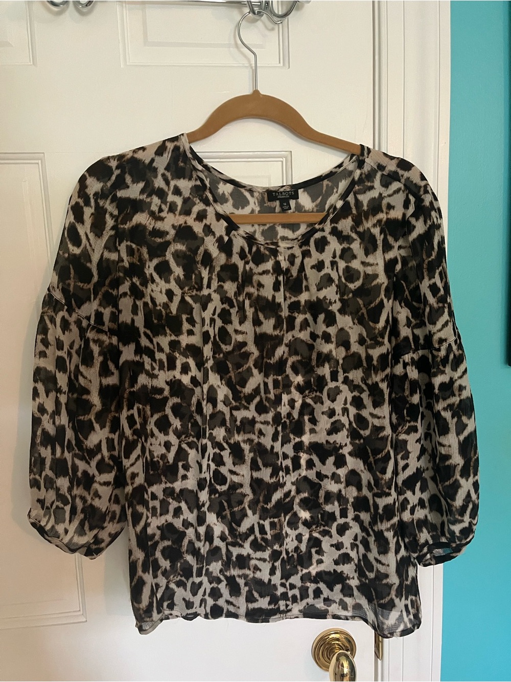 Talbots Brown and Tan Sheer Leopard Print Blouse